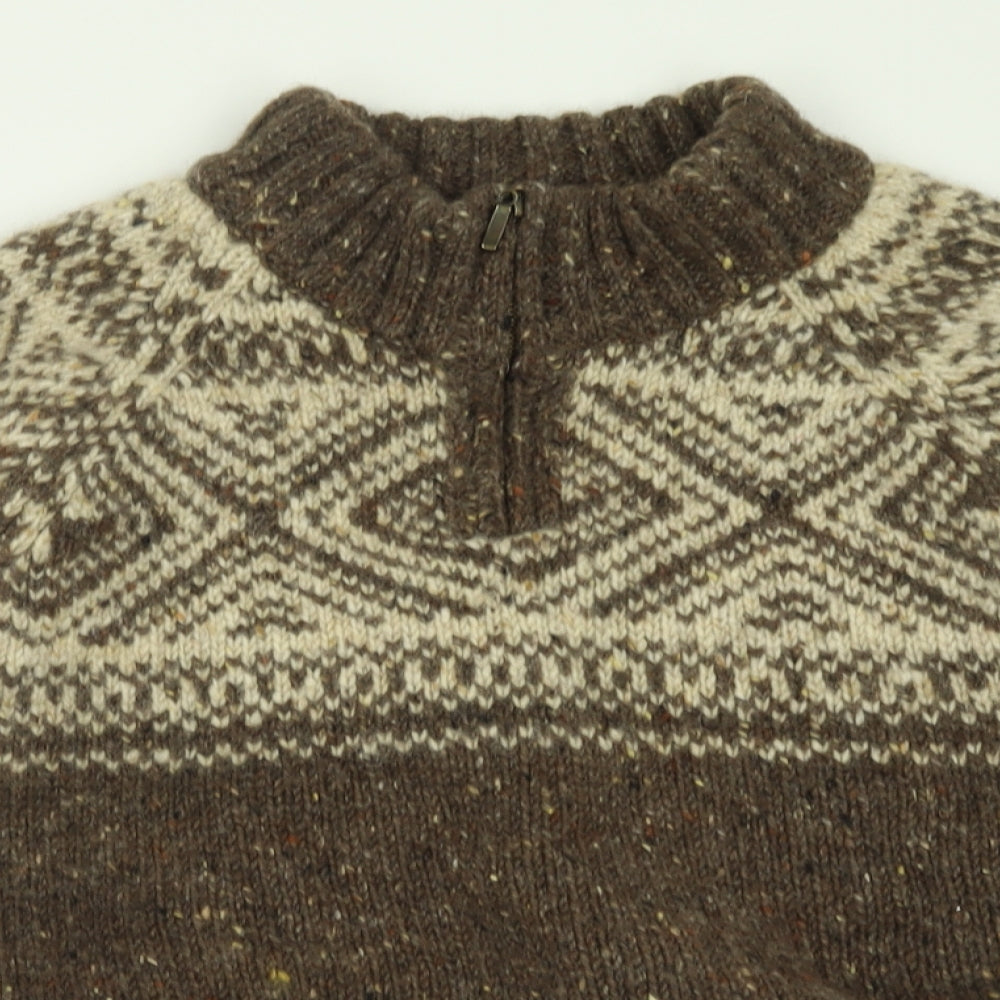 Aran Crafts Mens Brown High Neck Geometric Wool Pullover Jumper Size 2XL
