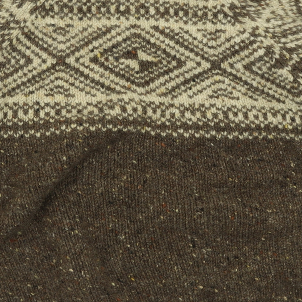 Aran Crafts Mens Brown High Neck Geometric Wool Pullover Jumper Size 2XL