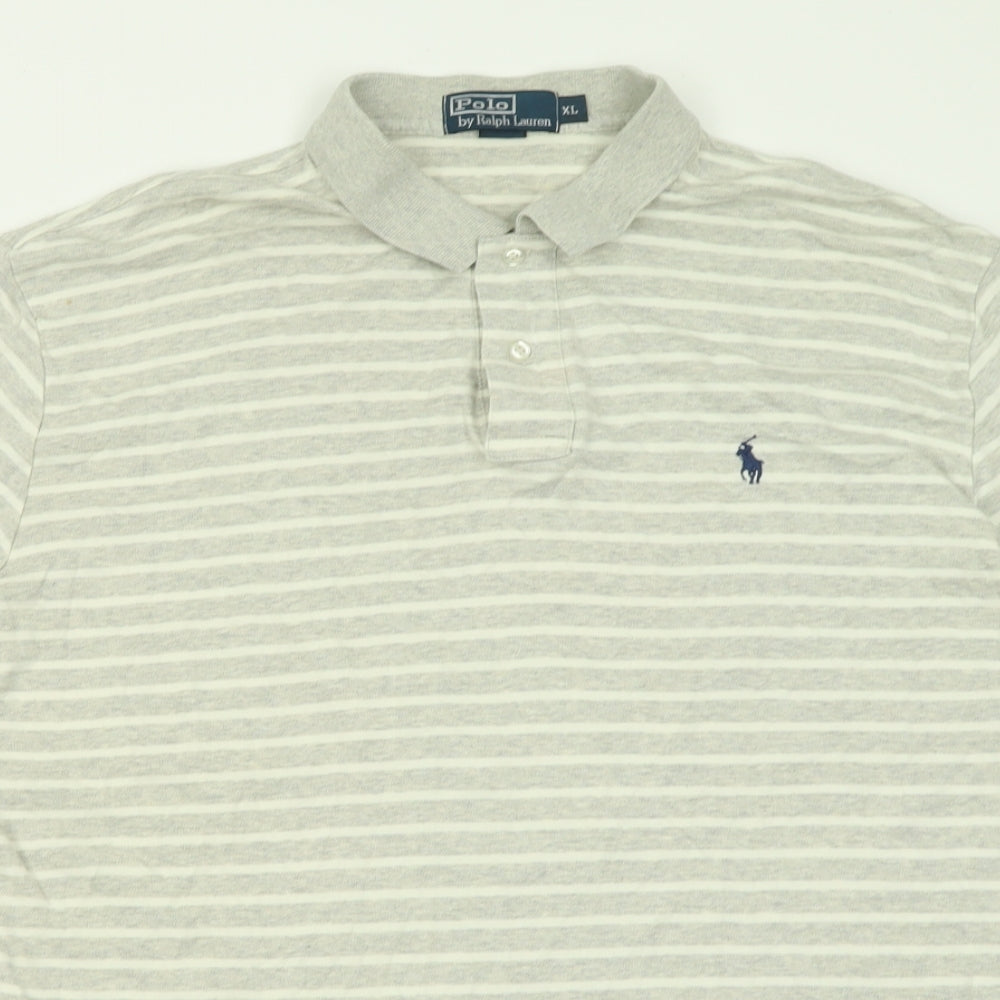 Ralph Lauren Mens Grey Striped Polyester  Polo Size XL Collared Button
