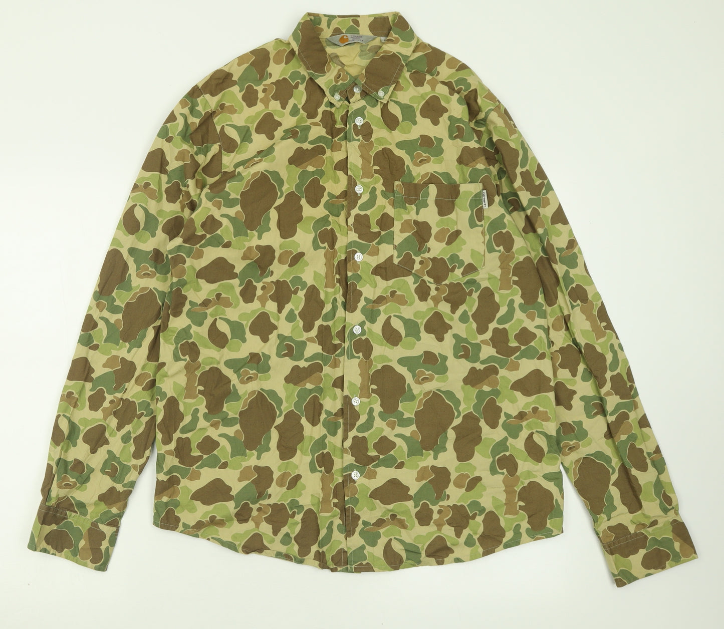 Carhartt Mens Green Camouflage Cotton  Button-Up Size L Collared Button