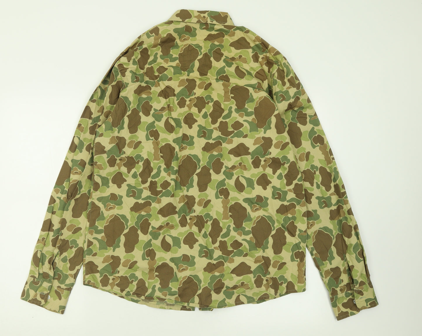 Carhartt Mens Green Camouflage Cotton  Button-Up Size L Collared Button
