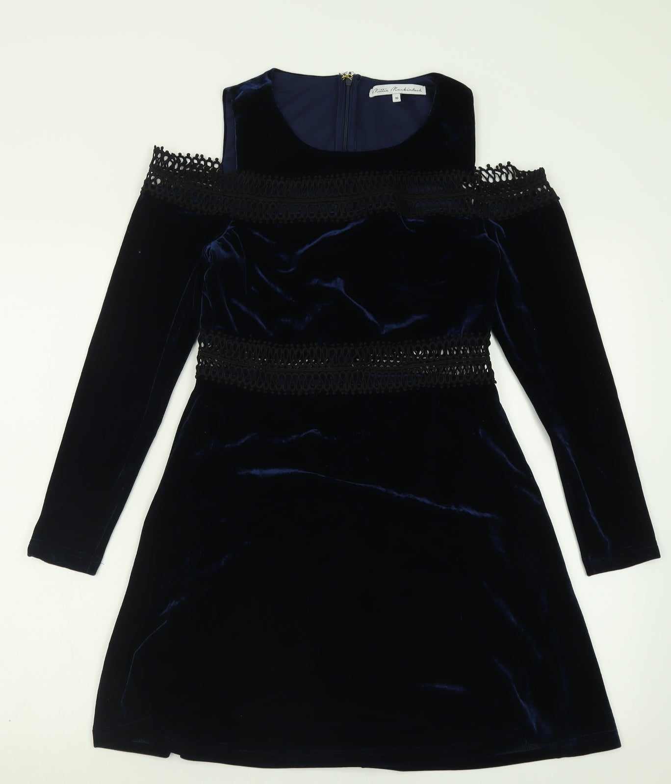 Millie Mackintosh Womens Blue  Polyester A-Line  Size 10  Crew Neck Zip - Cold Shoulder