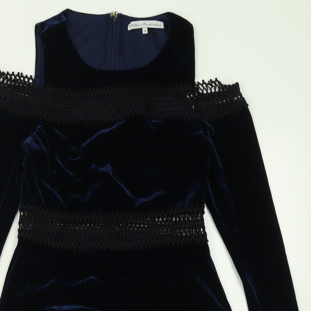 Millie Mackintosh Womens Blue  Polyester A-Line  Size 10  Crew Neck Zip - Cold Shoulder