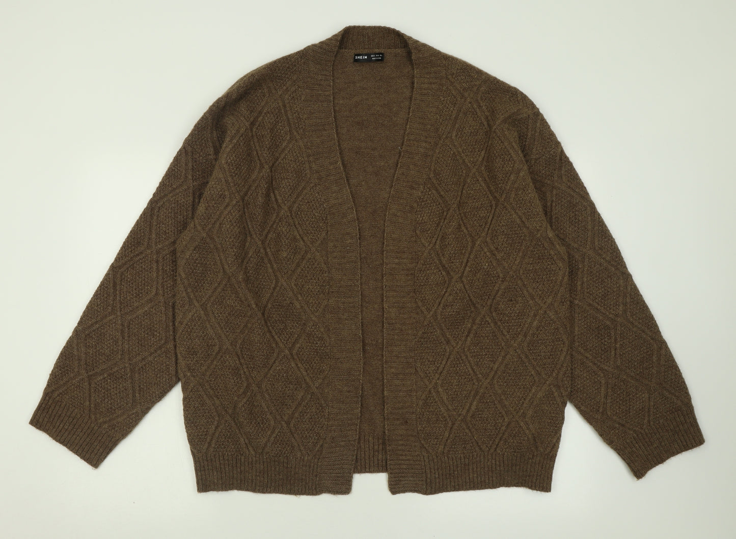 SheIn Womens Brown V-Neck Argyle/Diamond Acrylic Cardigan Jumper Size S