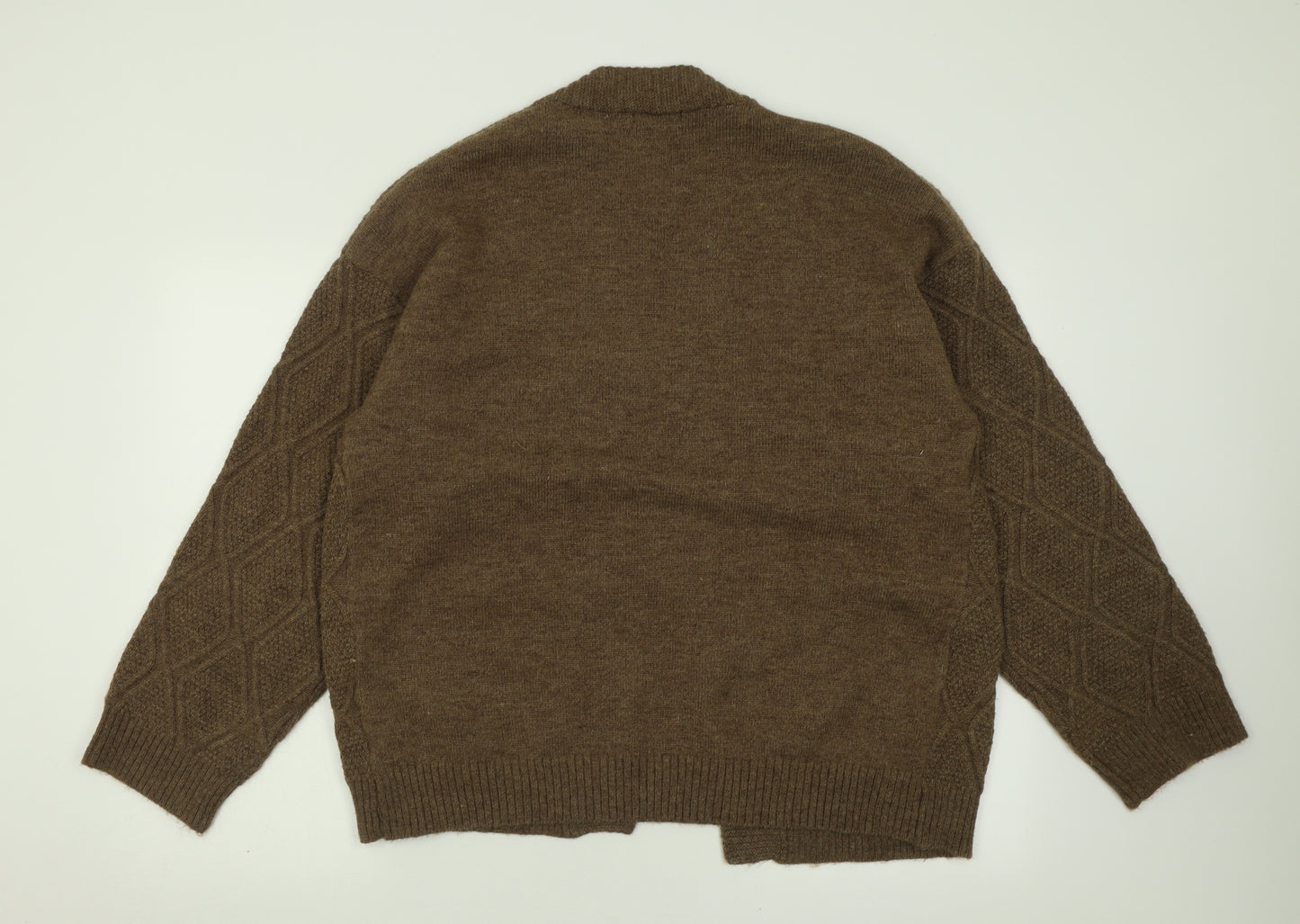 SheIn Womens Brown V-Neck Argyle/Diamond Acrylic Cardigan Jumper Size S