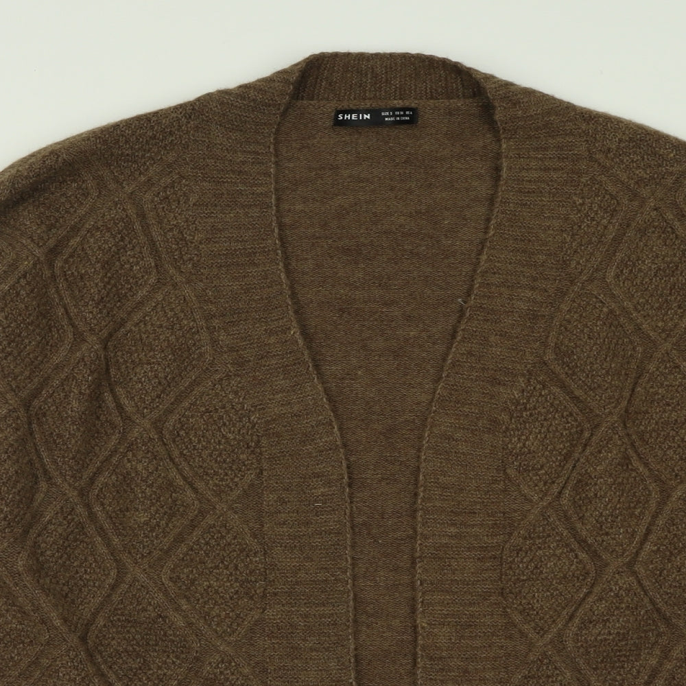SheIn Womens Brown V-Neck Argyle/Diamond Acrylic Cardigan Jumper Size S