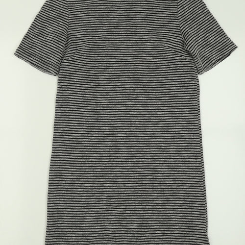 H&M Womens Grey Striped Polyester A-Line  Size 10  Crew Neck Zip