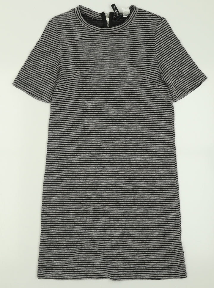 H&M Womens Grey Striped Polyester A-Line Size 10 Crew Neck Zip