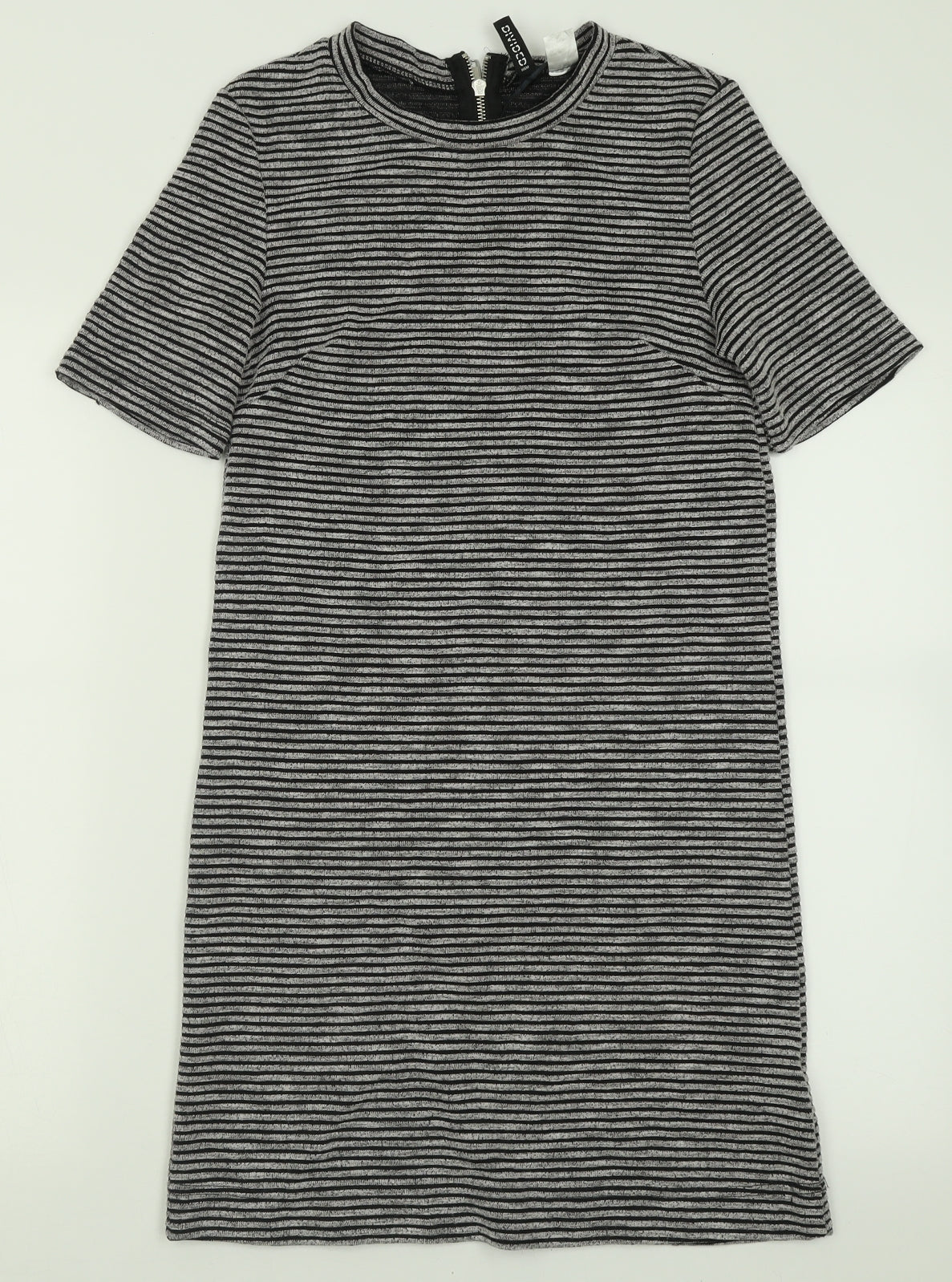 H&M Womens Grey Striped Polyester A-Line  Size 10  Crew Neck Zip