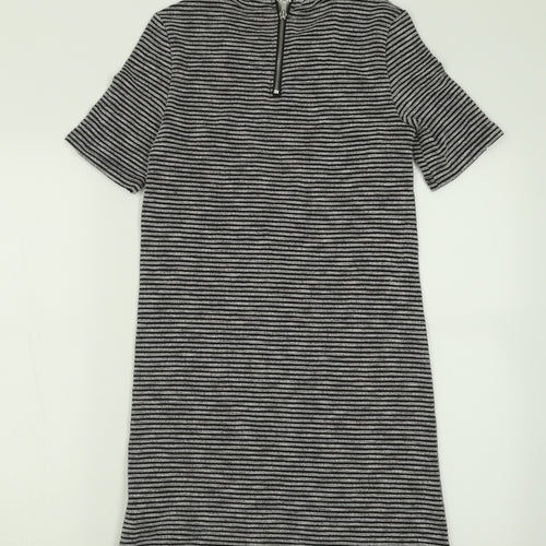H&M Womens Grey Striped Polyester A-Line  Size 10  Crew Neck Zip