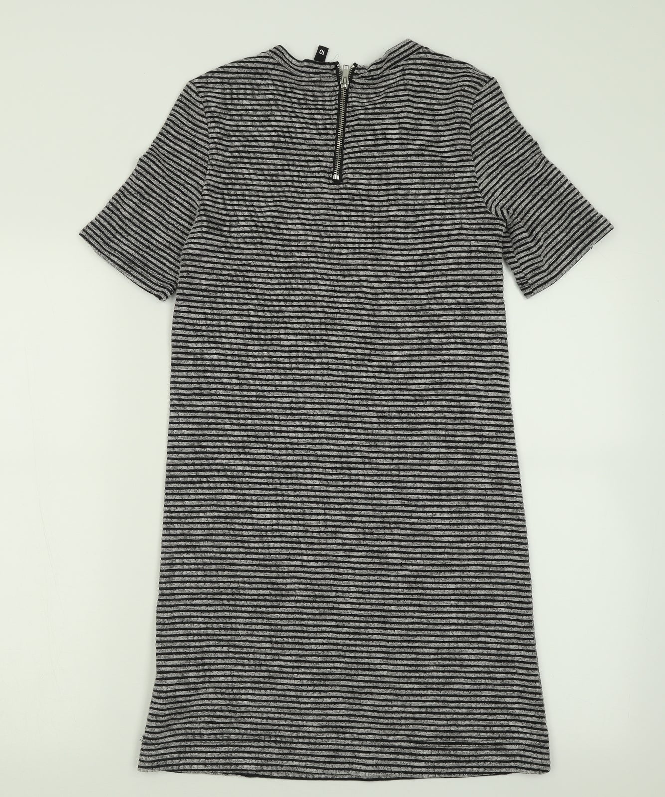 H&M Womens Grey Striped Polyester A-Line  Size 10  Crew Neck Zip