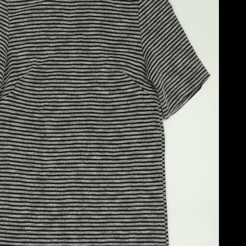 H&M Womens Grey Striped Polyester A-Line  Size 10  Crew Neck Zip