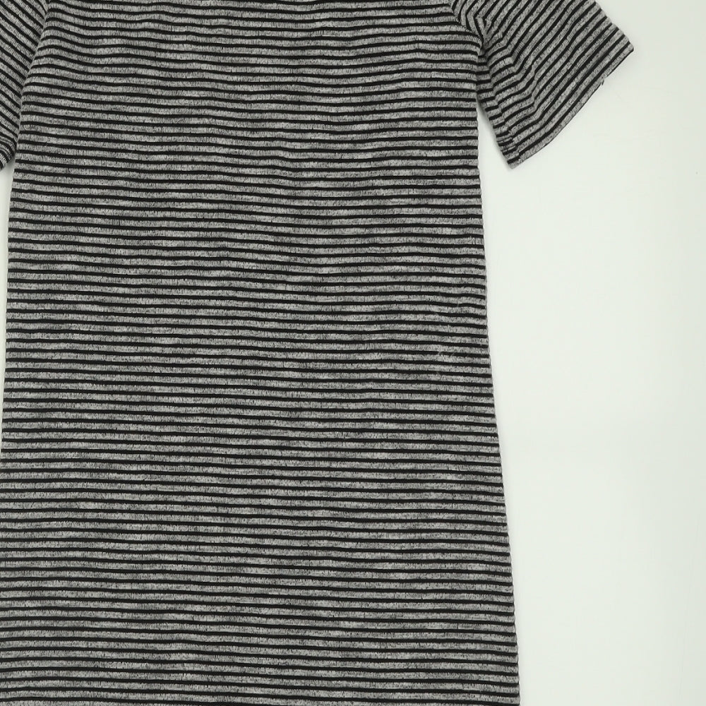 H&M Womens Grey Striped Polyester A-Line  Size 10  Crew Neck Zip