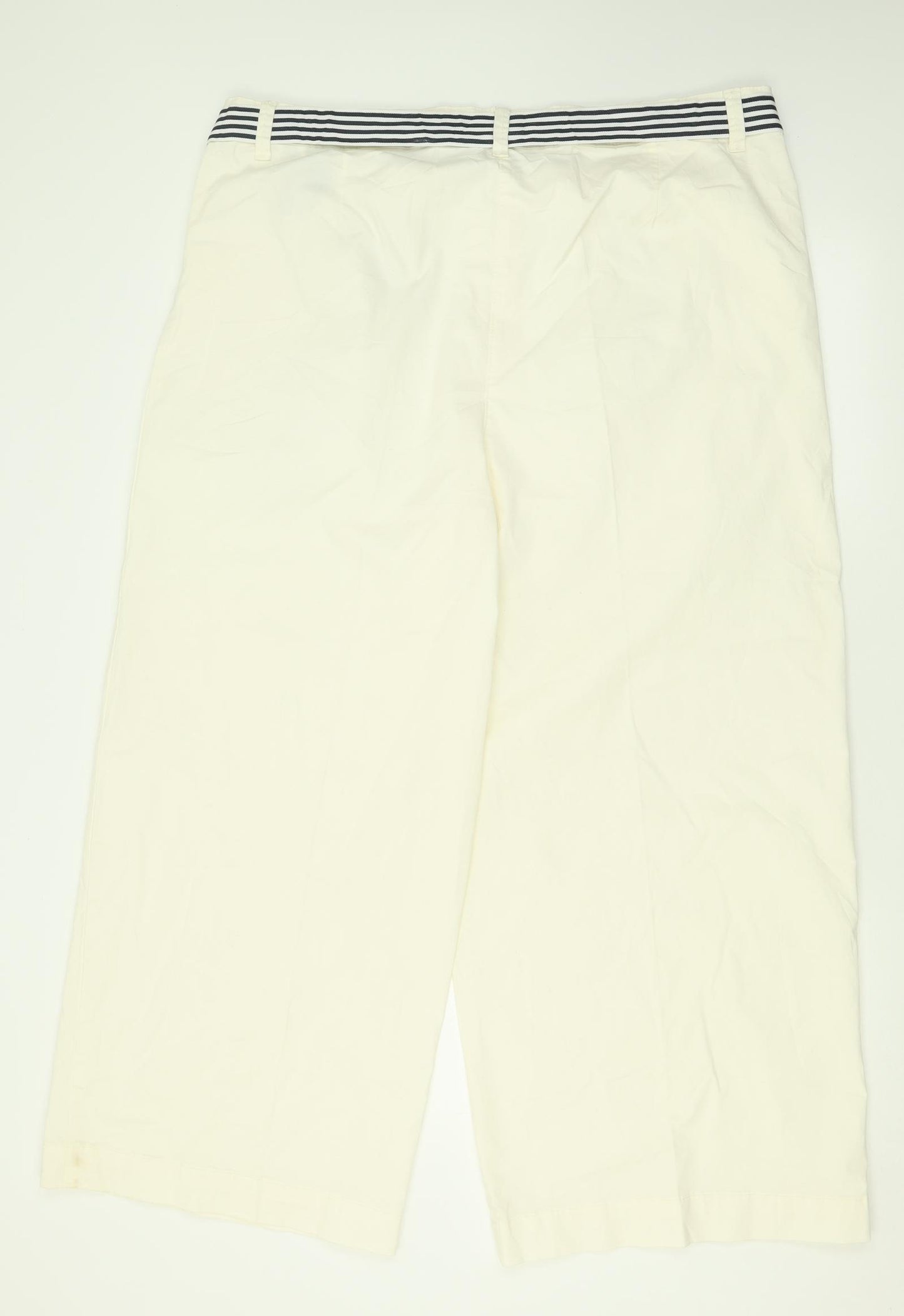 Marks and Spencer Womens White  Cotton Trousers  Size 22 L28 in Regular Button