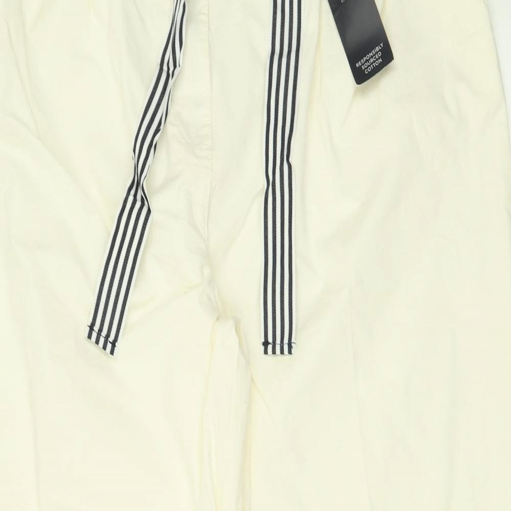 Marks and Spencer Womens White  Cotton Trousers  Size 22 L28 in Regular Button