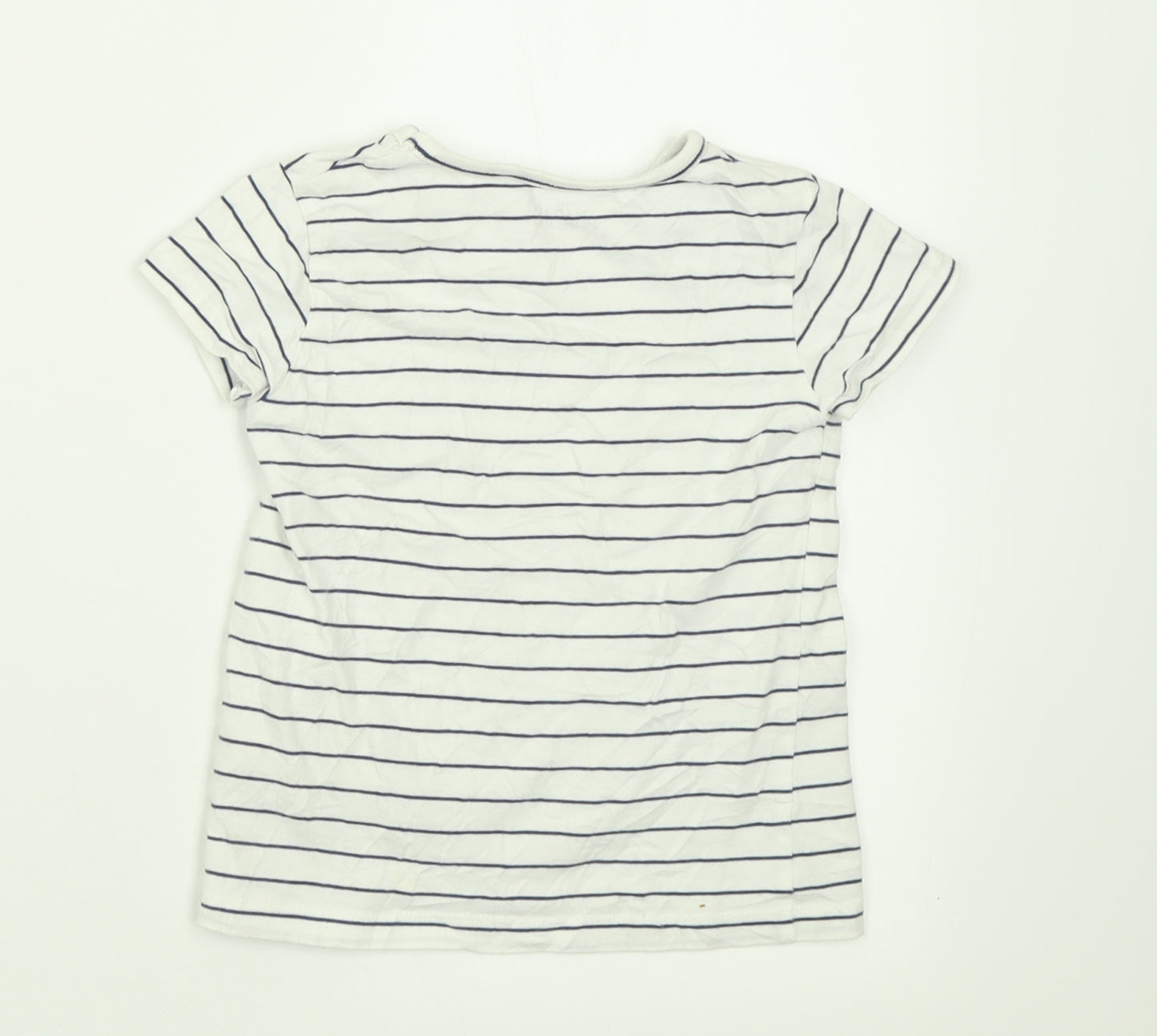 NEXT Girls White Striped Cotton Basic T-Shirt Size 2-3 Years Crew Neck Pullover