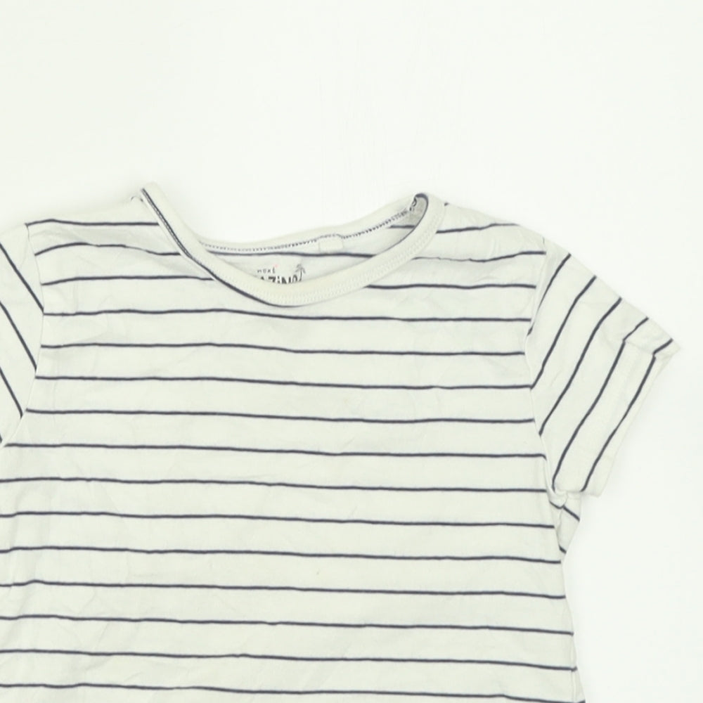 NEXT Girls White Striped Cotton Basic T-Shirt Size 2-3 Years Crew Neck Pullover