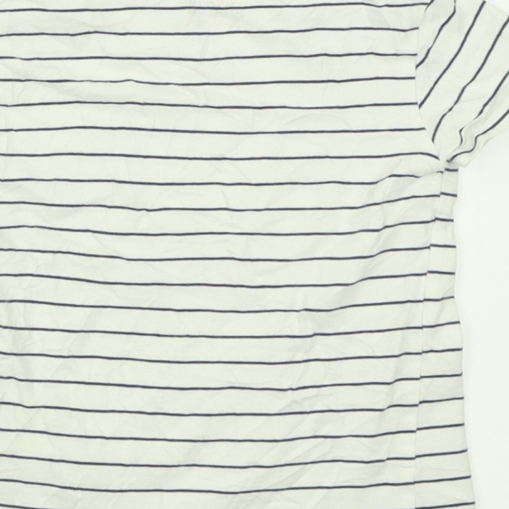 NEXT Girls White Striped Cotton Basic T-Shirt Size 2-3 Years Crew Neck Pullover