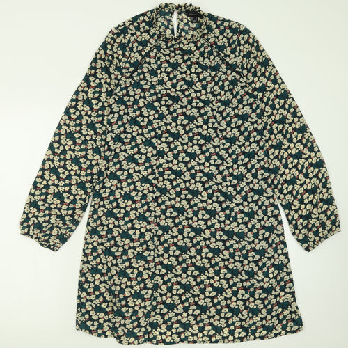 Atmosphere Womens Green Floral Polyester A-Line  Size 8  Crew Neck Button