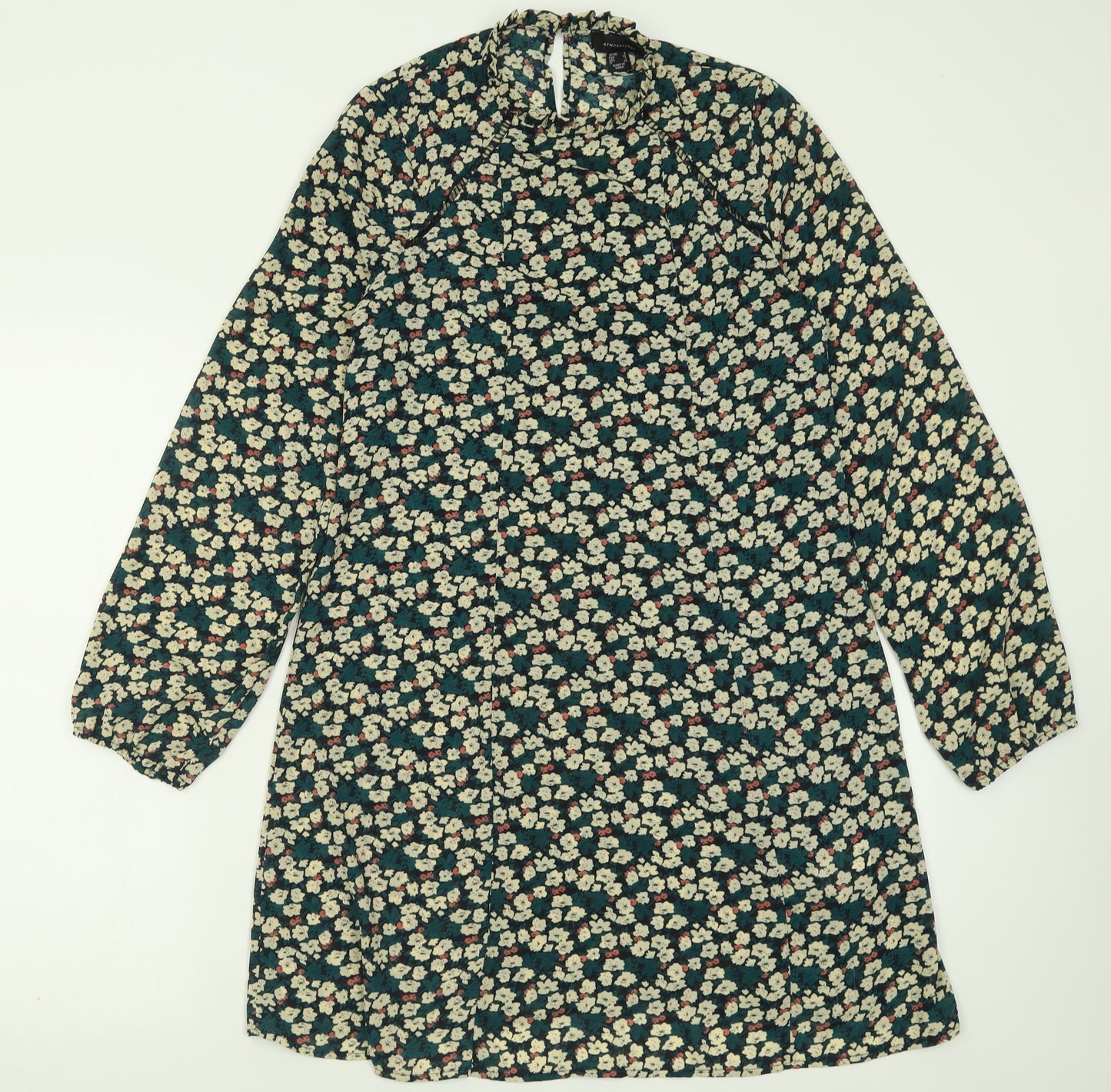 Atmosphere Womens Green Floral Polyester A-Line  Size 8  Crew Neck Button