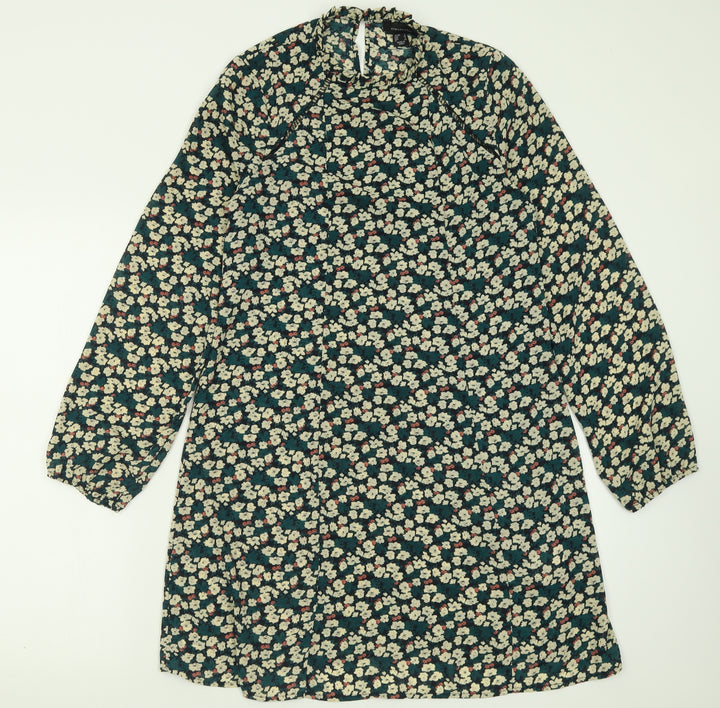 Atmosphere Womens Green Floral Polyester A-Line  Size 8  Crew Neck Button