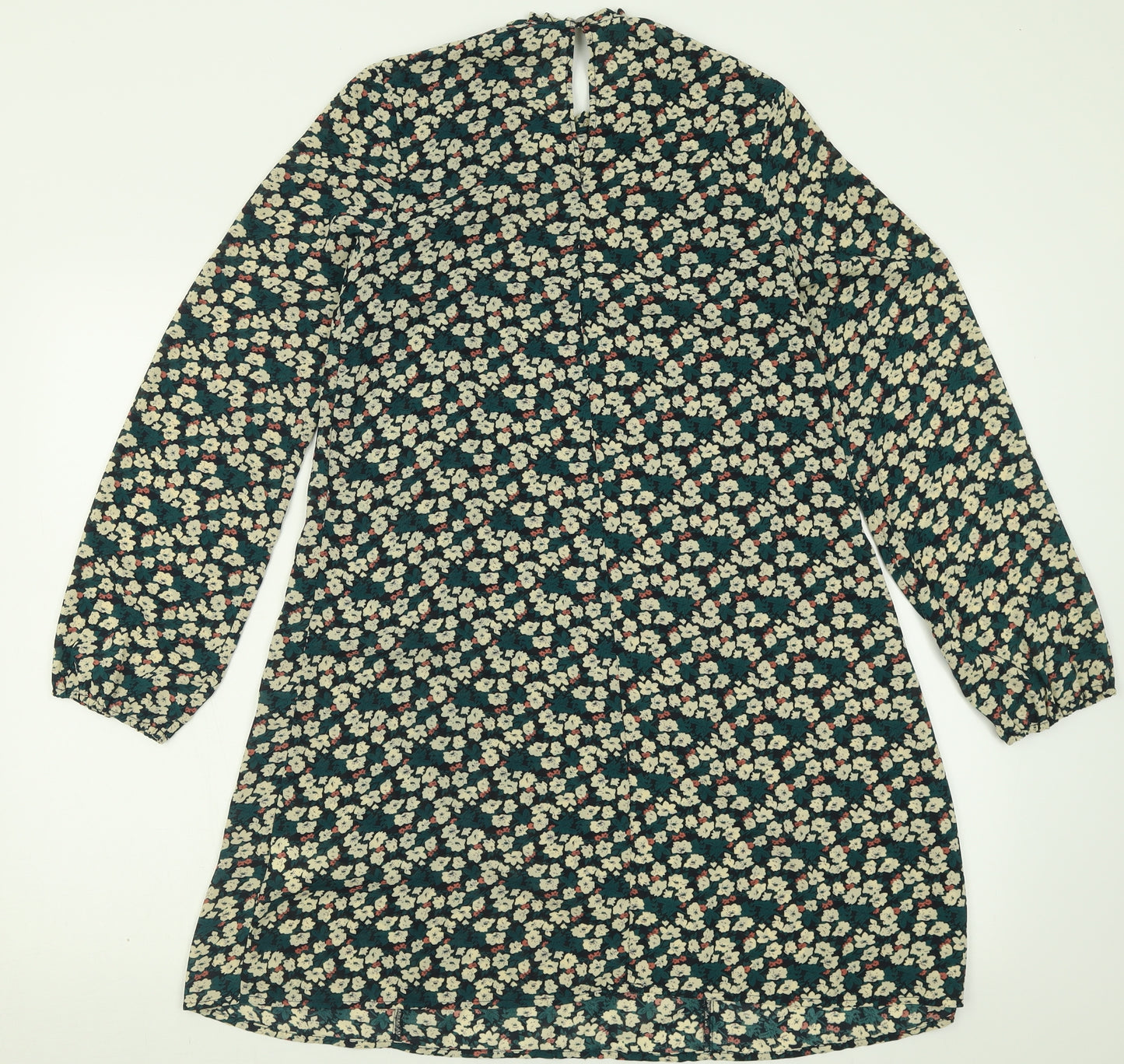 Atmosphere Womens Green Floral Polyester A-Line  Size 8  Crew Neck Button