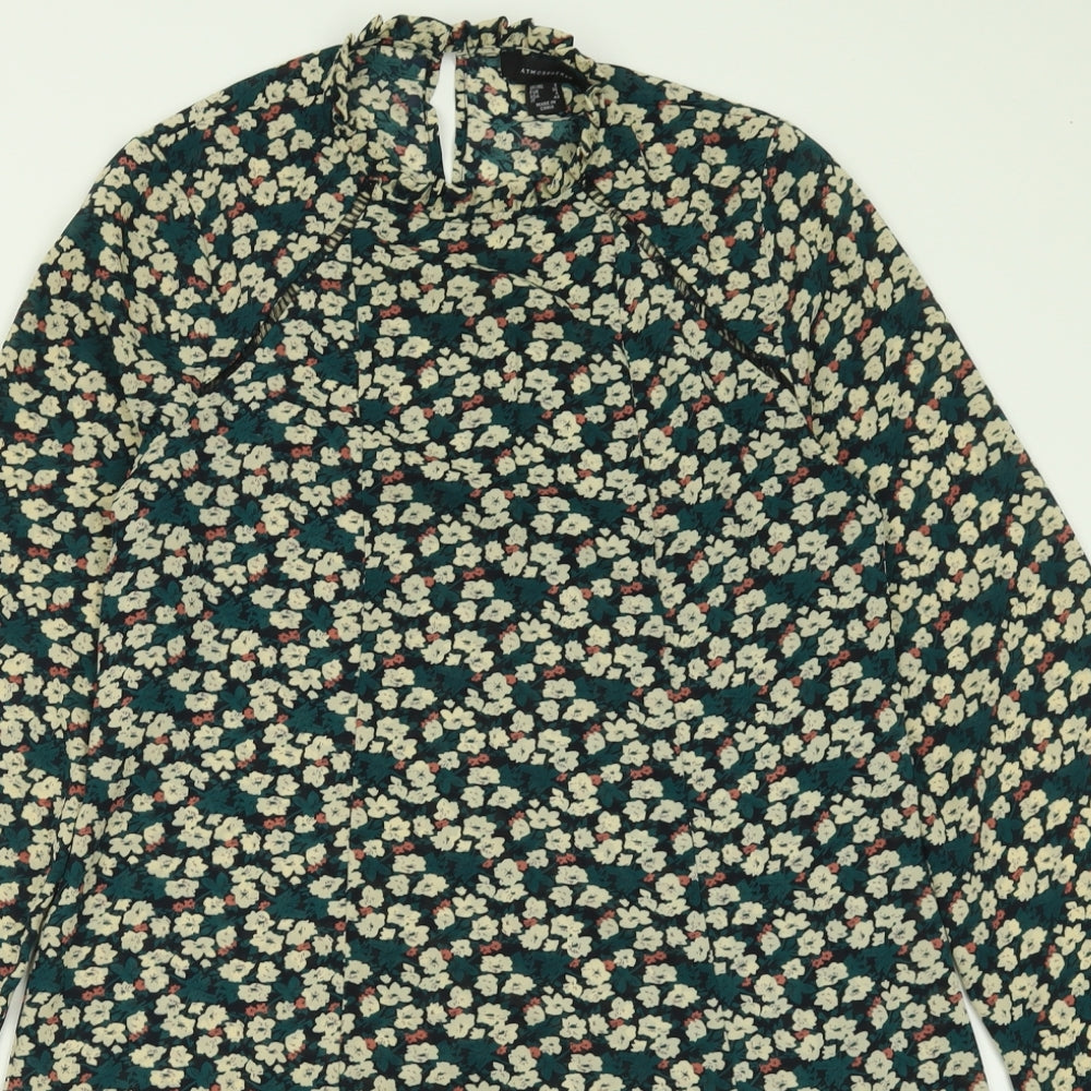 Atmosphere Womens Green Floral Polyester A-Line  Size 8  Crew Neck Button