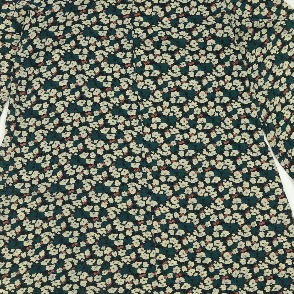 Atmosphere Womens Green Floral Polyester A-Line  Size 8  Crew Neck Button