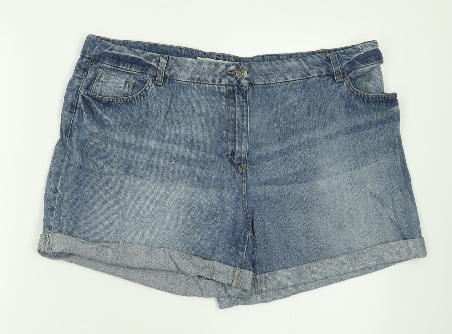 Papaya Womens Blue  Cotton Boyfriend Shorts Size 18 L5 in Regular Button