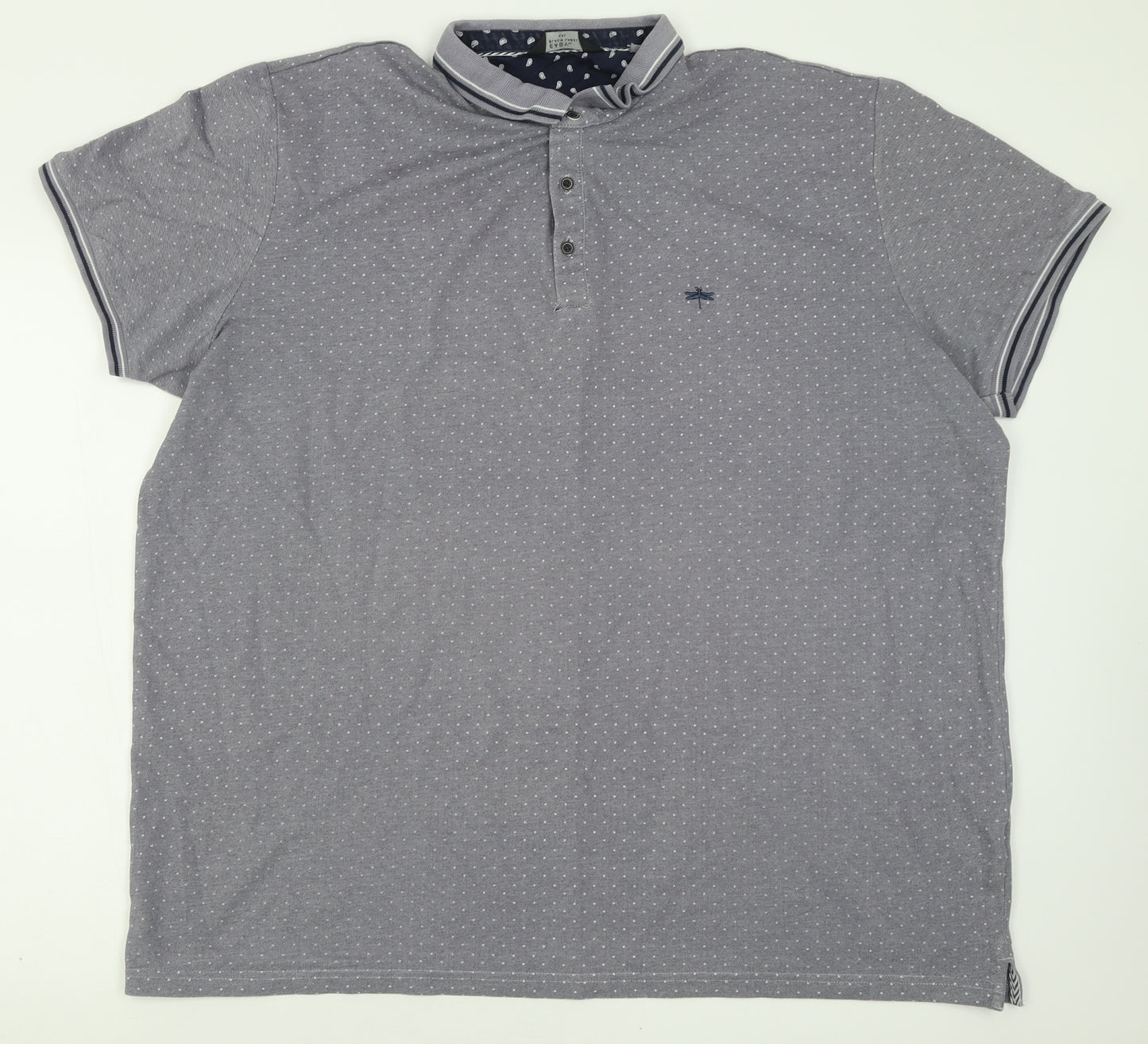 Easy Mens Grey Geometric Cotton  Polo Size 2XL Collared Button