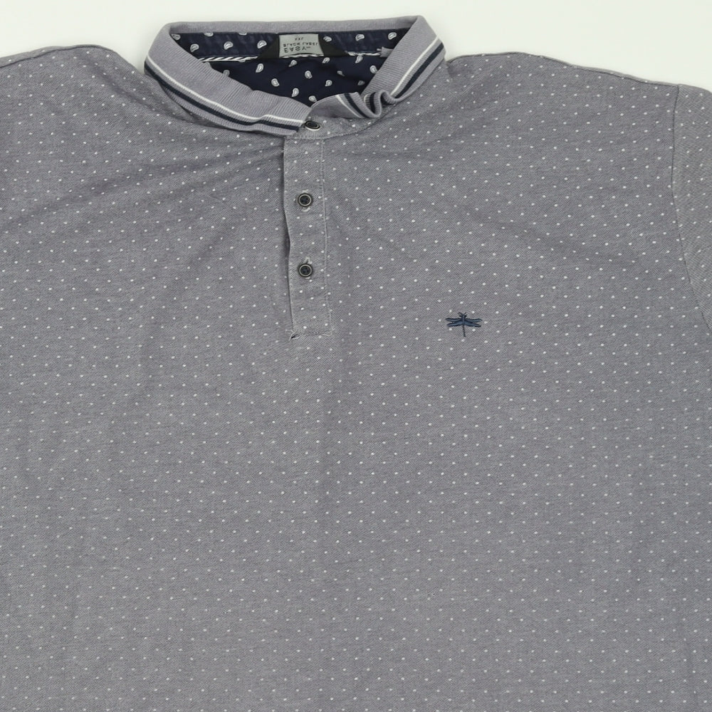 Easy Mens Grey Geometric Cotton  Polo Size 2XL Collared Button