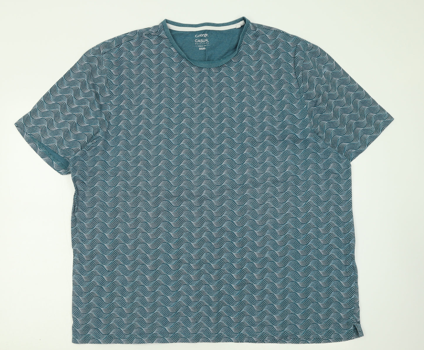 George Mens Blue Geometric Cotton  T-Shirt Size 3XL Crew Neck