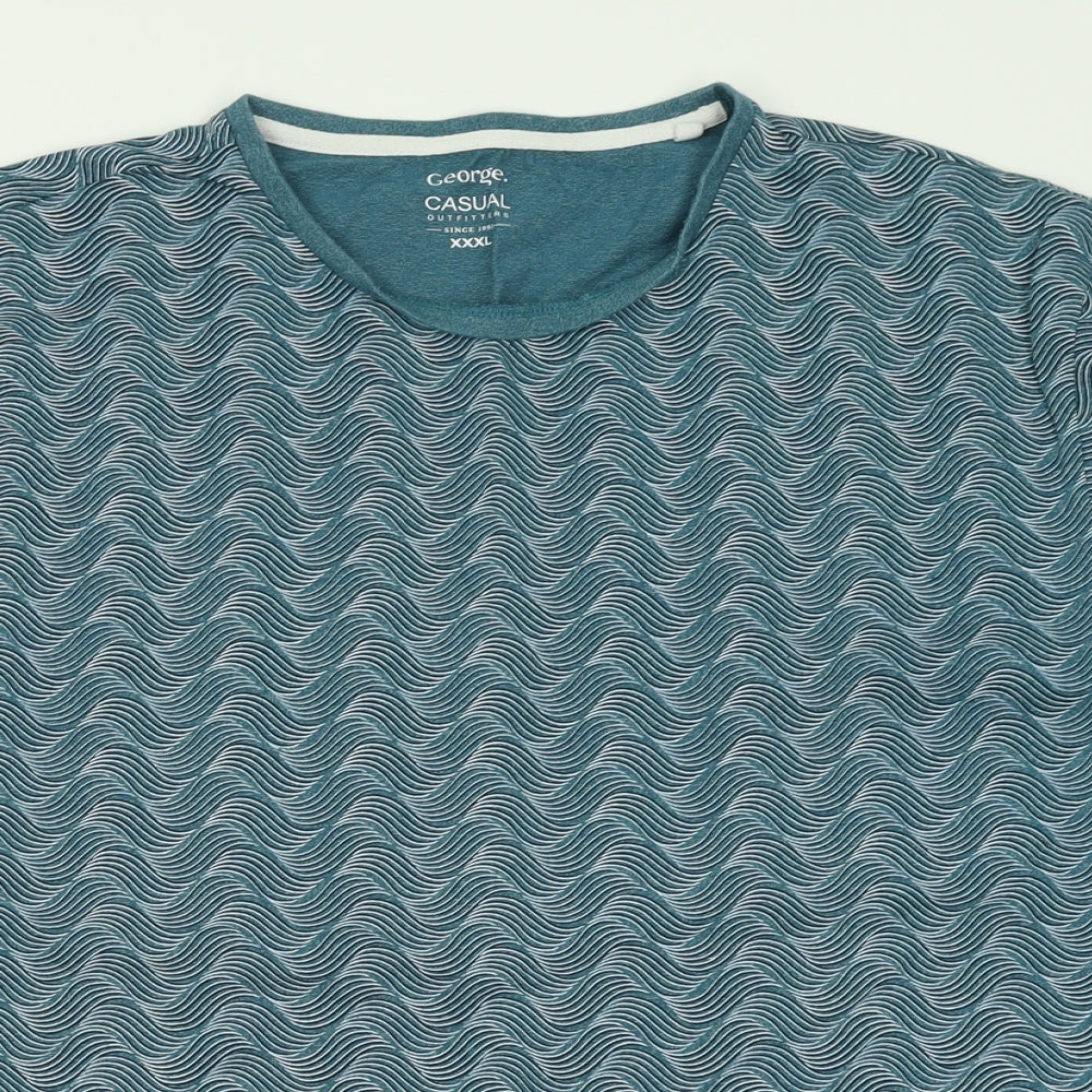 George Mens Blue Geometric Cotton  T-Shirt Size 3XL Crew Neck