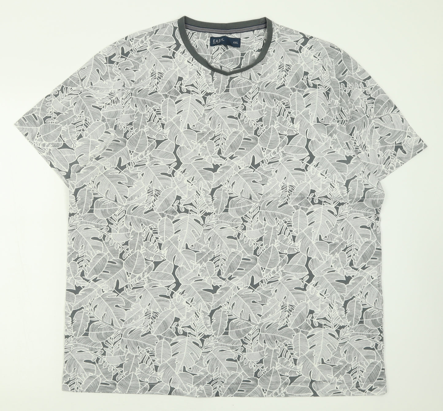 Easy Mens Grey Geometric Cotton  T-Shirt Size 2XL Crew Neck