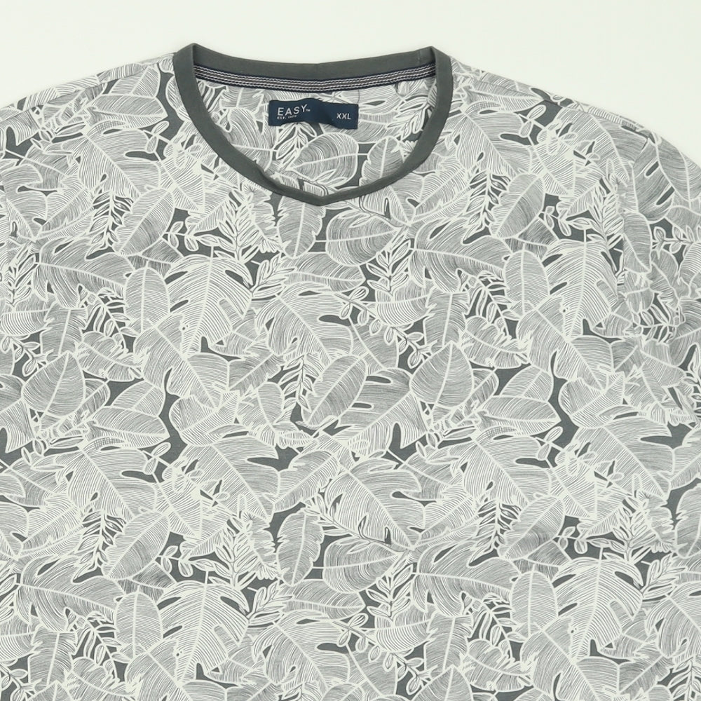 Easy Mens Grey Geometric Cotton  T-Shirt Size 2XL Crew Neck