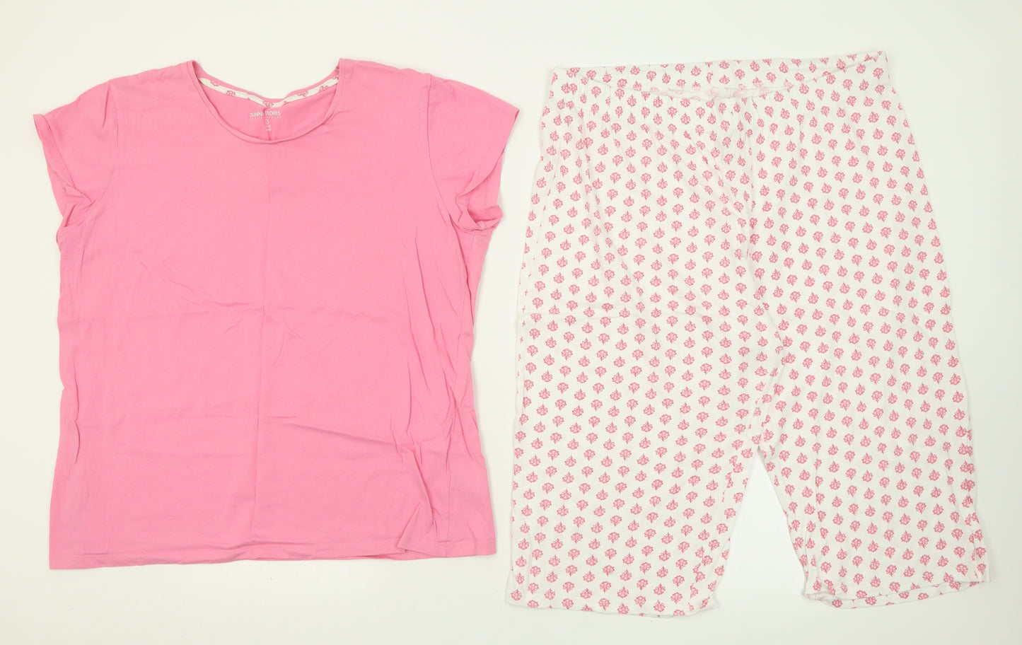 Dunnes Stores Womens Pink Geometric Cotton Cami Pyjama Set Size L   - crop leg