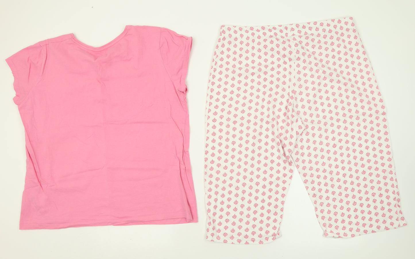Dunnes Stores Womens Pink Geometric Cotton Cami Pyjama Set Size L   - crop leg