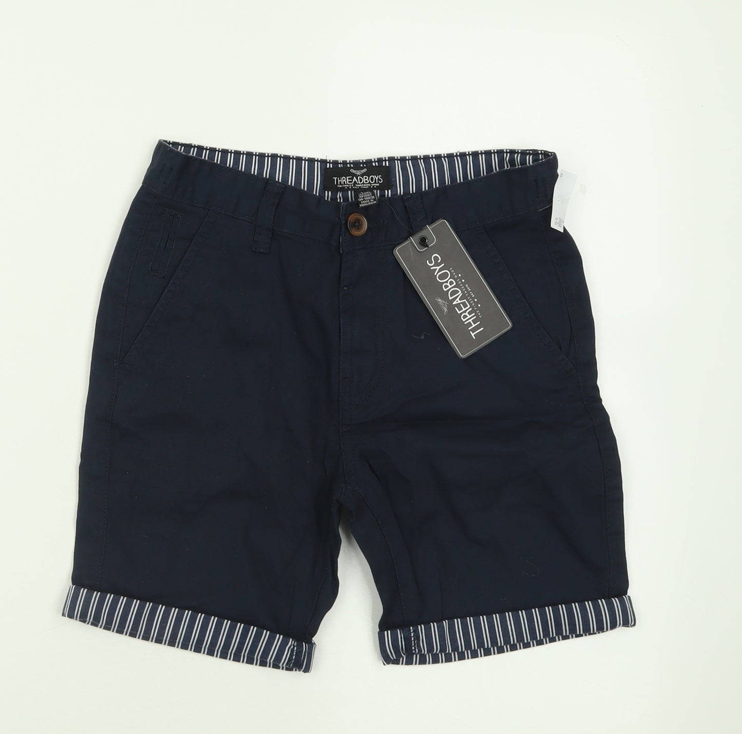 Threadboys Boys Blue Striped Cotton Bermuda Shorts Size 9-10 Years  Regular Buckle