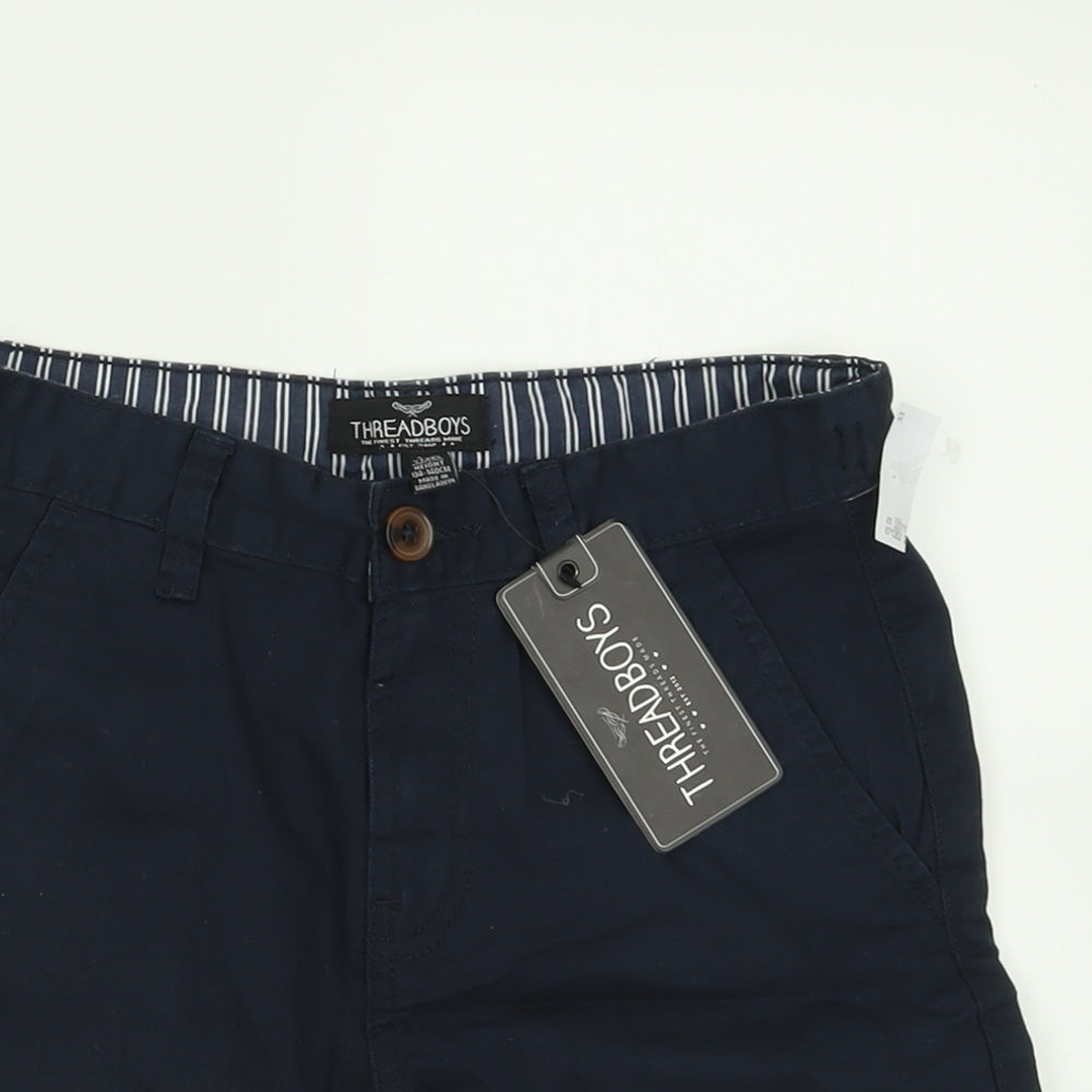 Threadboys Boys Blue Striped Cotton Bermuda Shorts Size 9-10 Years  Regular Buckle