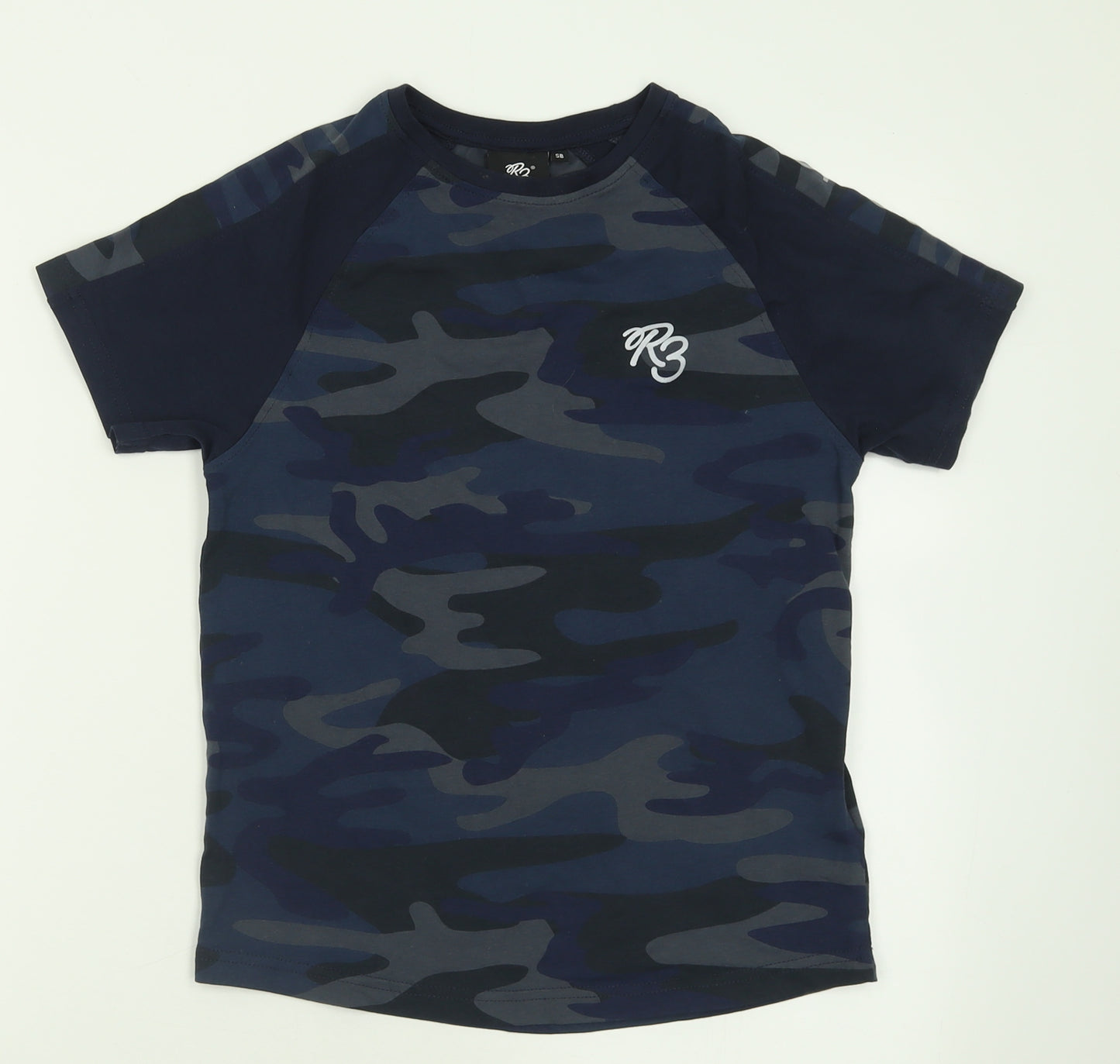 Ribstop Boys Blue Camouflage Cotton Basic T-Shirt Size S Crew Neck Pullover