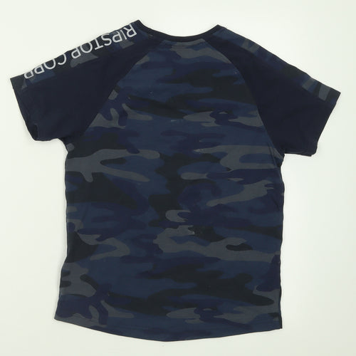 Ribstop Boys Blue Camouflage Cotton Basic T-Shirt Size S Crew Neck Pullover