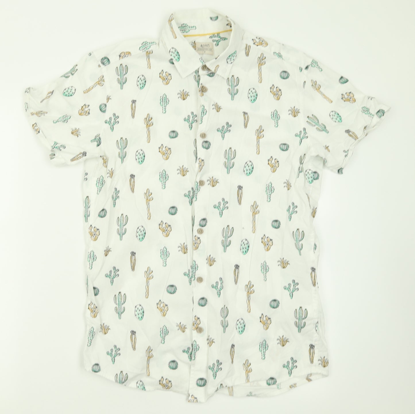 Matalan Mens White Geometric Cotton  Button-Up Size S Collared Button