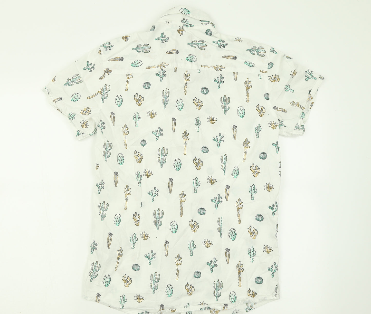 Matalan Mens White Geometric Cotton  Button-Up Size S Collared Button