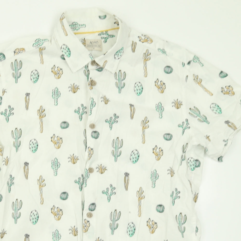 Matalan Mens White Geometric Cotton  Button-Up Size S Collared Button