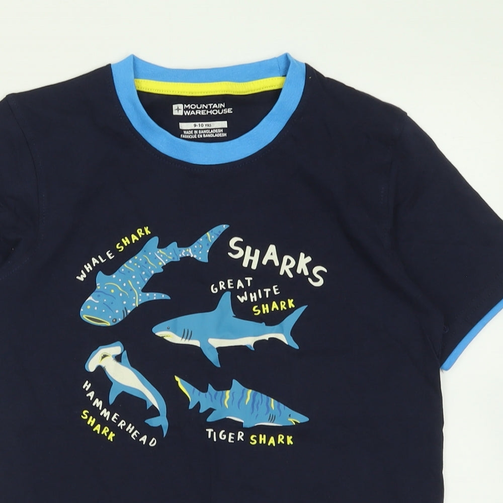 Mountain Warehouse Boys Blue  Cotton Basic T-Shirt Size 9-10 Years Crew Neck Pullover