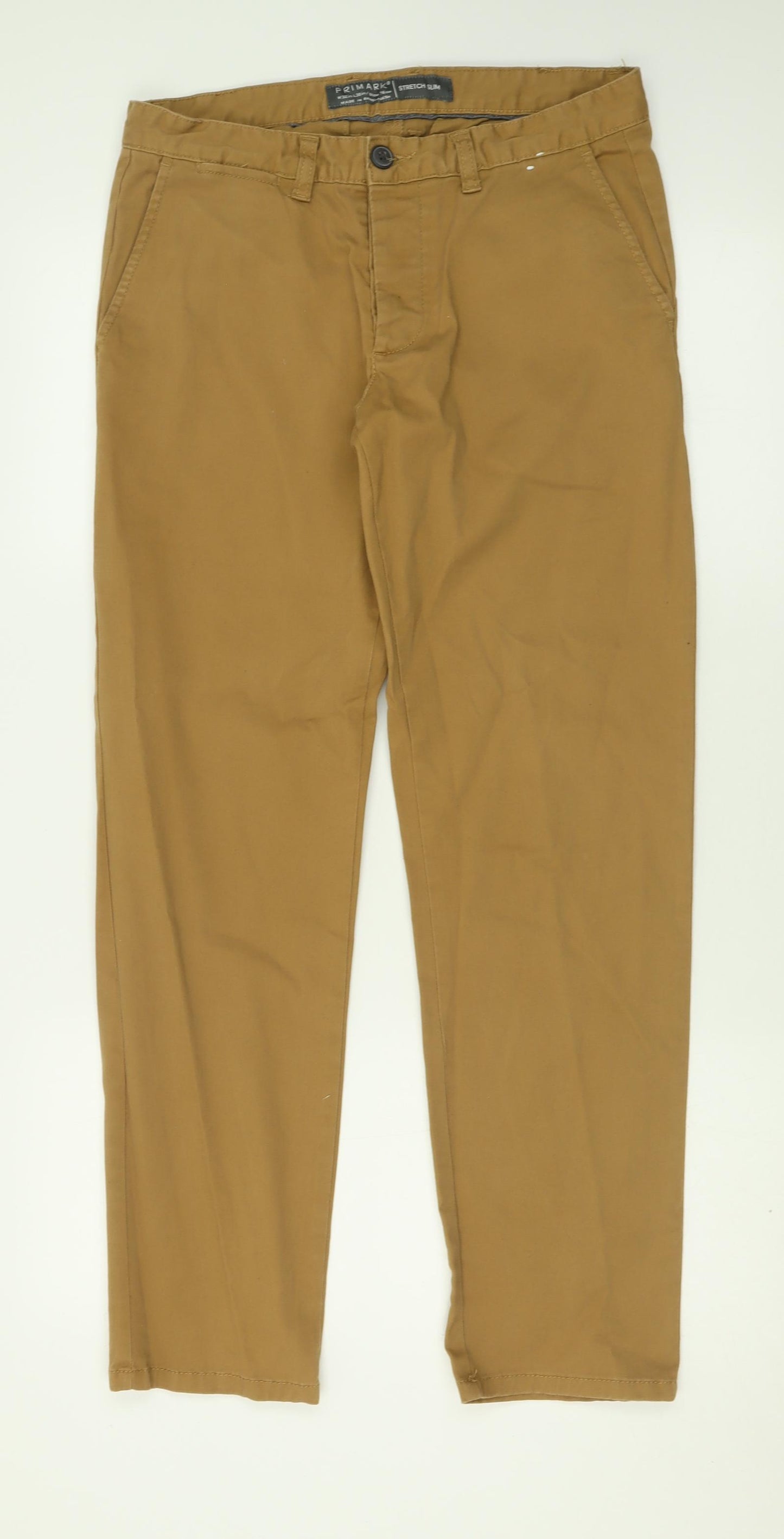 Primark Mens Brown  Cotton Chino Trousers Size 32 in L30 in Slim Button