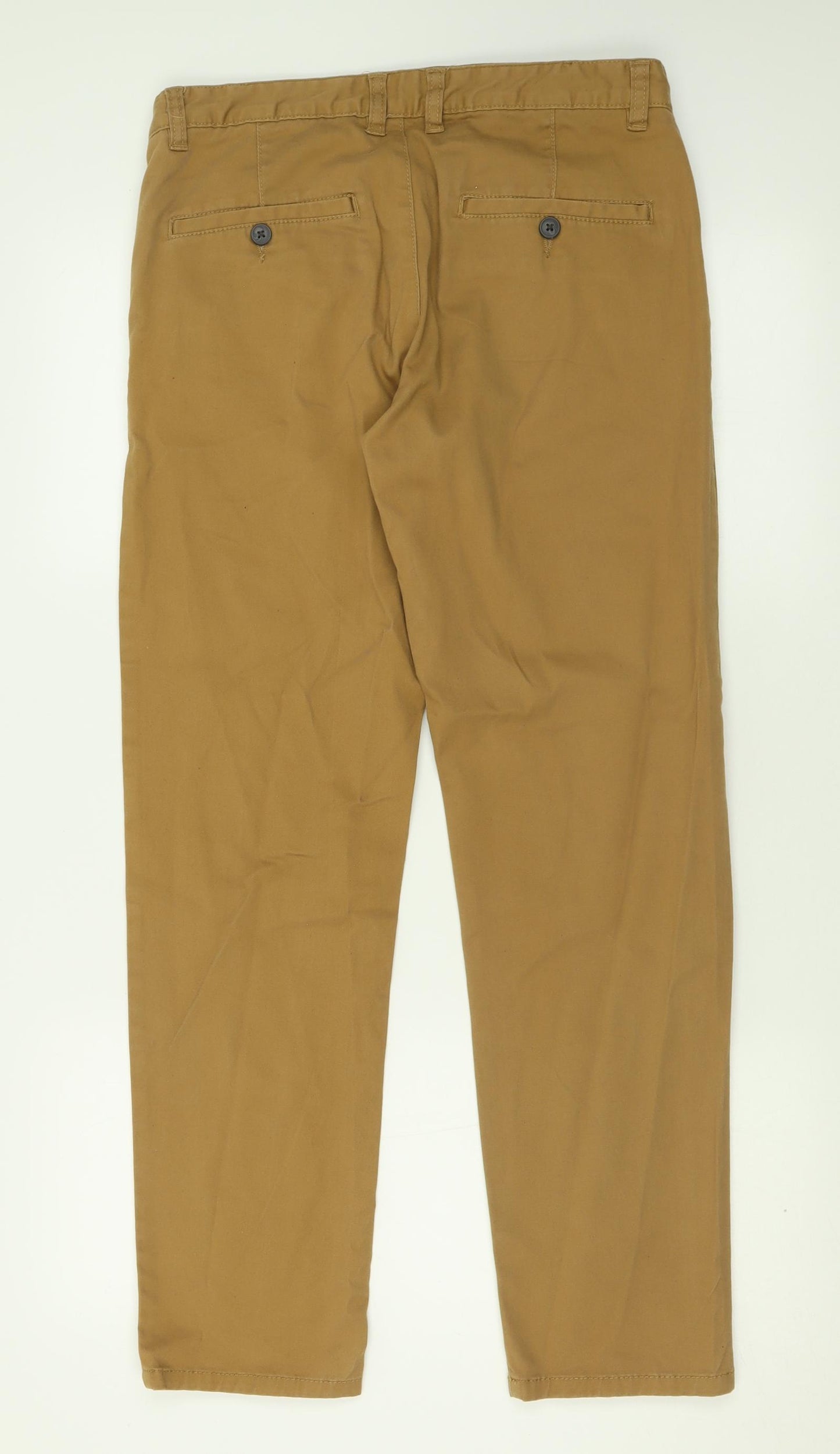 Primark Mens Brown  Cotton Chino Trousers Size 32 in L30 in Slim Button