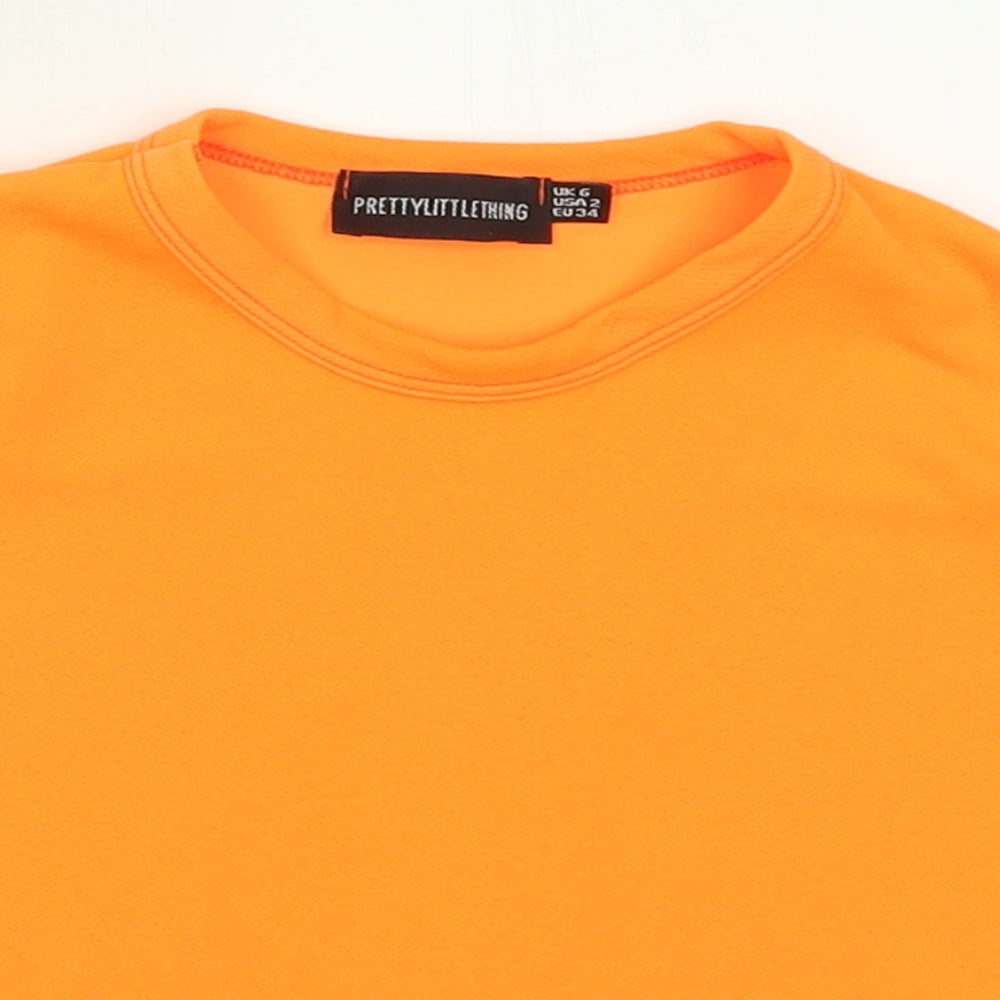 PRETTYLITTLETHING Womens Orange  Polyester Cropped T-Shirt Size 6 Crew Neck