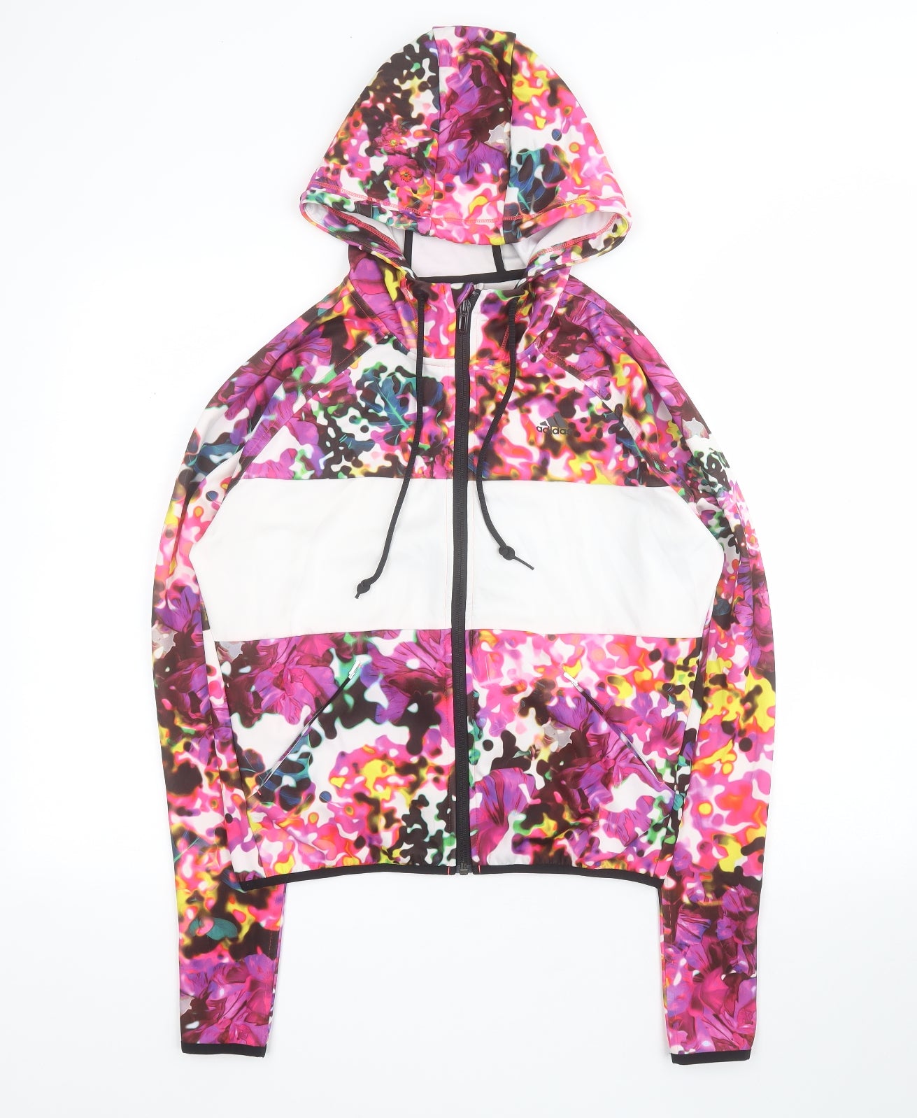 adidas Womens Multicoloured Geometric Polyester Full Zip Hoodie Size S  Zip