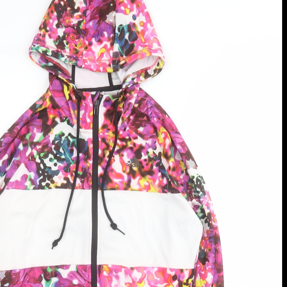 adidas Womens Multicoloured Geometric Polyester Full Zip Hoodie Size S  Zip